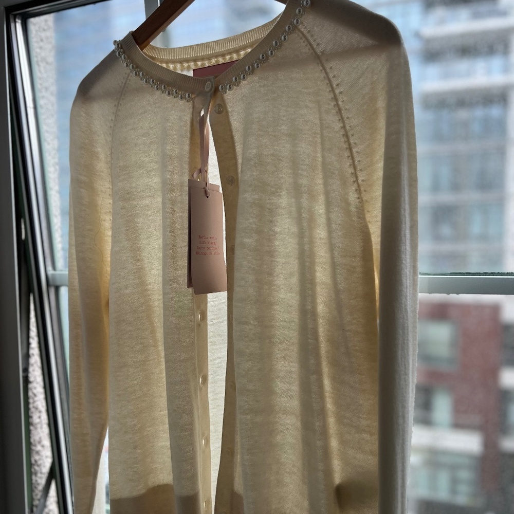Gorgeous- never worn - Simone Rocha H&M cream silk cardigan with pearls - SIZE L